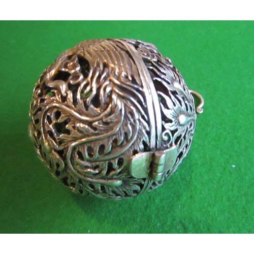 824 - Unusual Eastern Globe Form Dragon Motif Decorated Pendant Sensor with Clasp and Hinge Cover Approxim... 