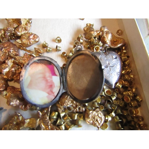 826 - Silver Locket with Spoon and Other Items Contained within Box