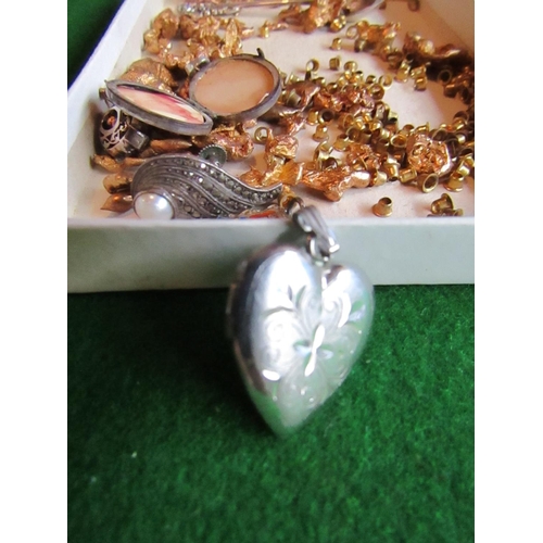 826 - Silver Locket with Spoon and Other Items Contained within Box