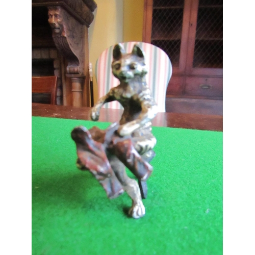 833 - Cold Painted Bronze Figure of Cat with Britches Approximately 4cm High Attractively Detailed