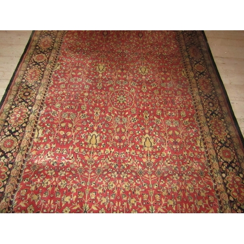 837 - Persian Pure Wool Rug Burgundy Ground with Patterned Borders Approximately 9ft Long x 5ft Wide