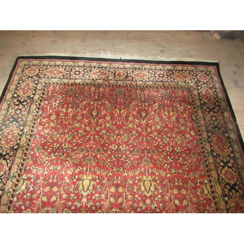 837 - Persian Pure Wool Rug Burgundy Ground with Patterned Borders Approximately 9ft Long x 5ft Wide