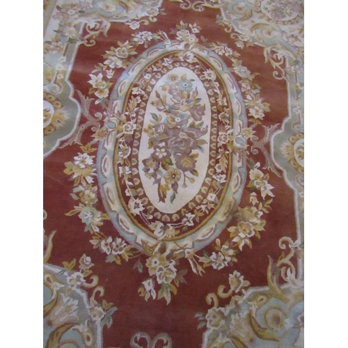 838 - Ochre Ground Pure Wool Rug with Central Medallion Motif Approximately 9ft Long x 6ft Wide