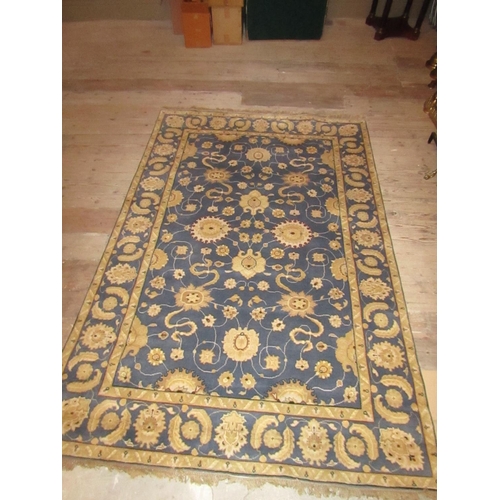 839 - Persian Pure Wool Rug Blue Ground Patterned Borders with Repeated Stylistic Motifs 9ft Long x 6ft Wi... 