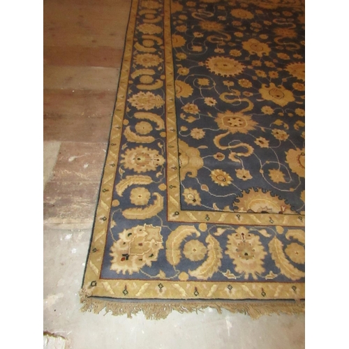 839 - Persian Pure Wool Rug Blue Ground Patterned Borders with Repeated Stylistic Motifs 9ft Long x 6ft Wi... 