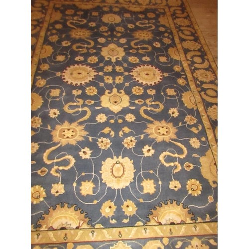 839 - Persian Pure Wool Rug Blue Ground Patterned Borders with Repeated Stylistic Motifs 9ft Long x 6ft Wi... 