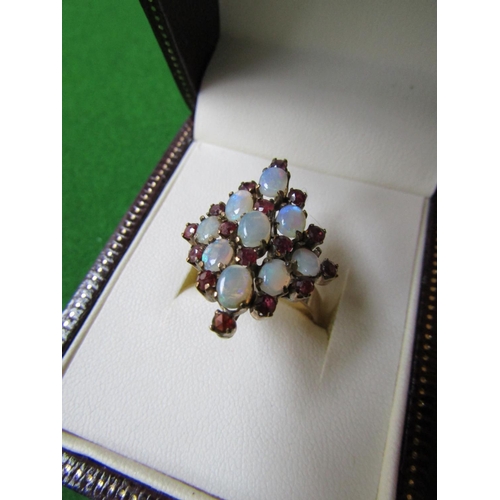 840 - Ladies 9 Carat Gold Opal and Garnet Ring Size Q and a Half