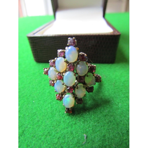 840 - Ladies 9 Carat Gold Opal and Garnet Ring Size Q and a Half