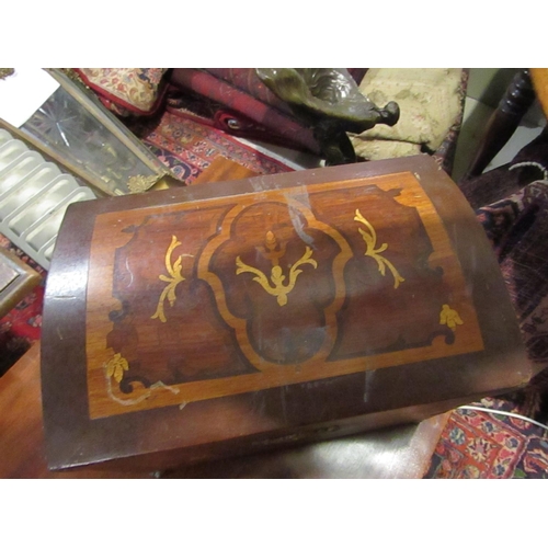 842 - Marquetry Decorated Jewellery Casket with Lion Motif Supports Approximately 10 Inches Wide Key Conta... 