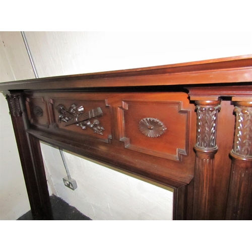 845 - Antique Figured Mahogany Fire Surround Finely Detailed with Twin Side Column Decoration Mantle Appro... 