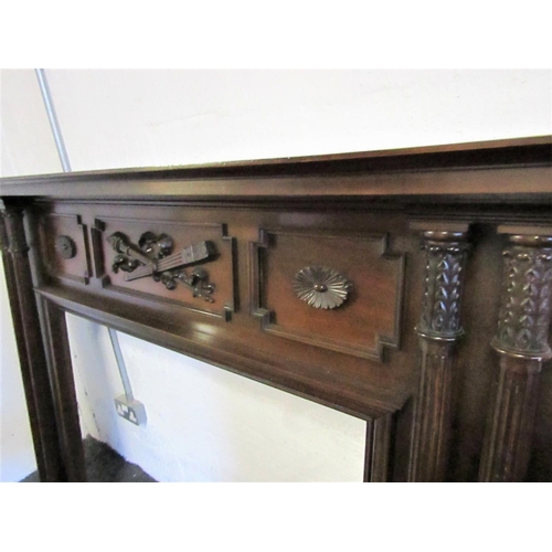 845 - Antique Figured Mahogany Fire Surround Finely Detailed with Twin Side Column Decoration Mantle Appro... 