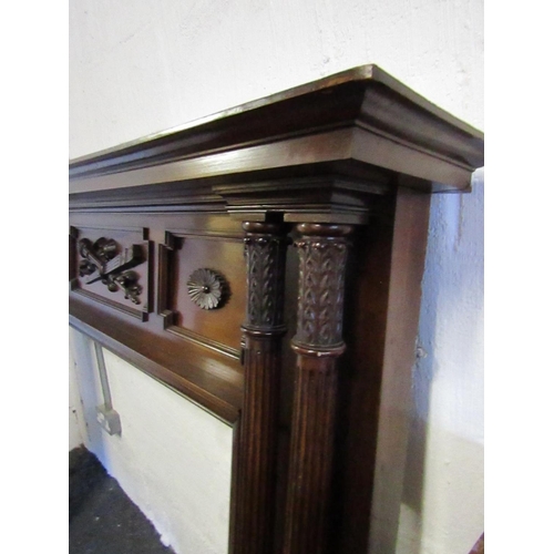 845 - Antique Figured Mahogany Fire Surround Finely Detailed with Twin Side Column Decoration Mantle Appro... 