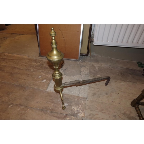 860 - Pair of Antique Brass Fire Irons Each Approximately 14 Inches High