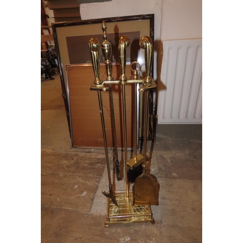 861 - Brass Fire Iron Set with Integral Stand Complete