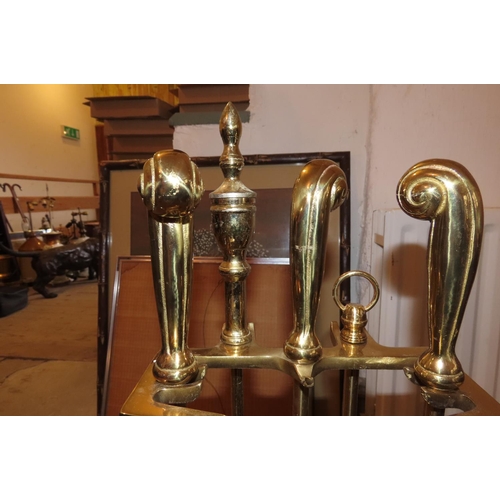 861 - Brass Fire Iron Set with Integral Stand Complete