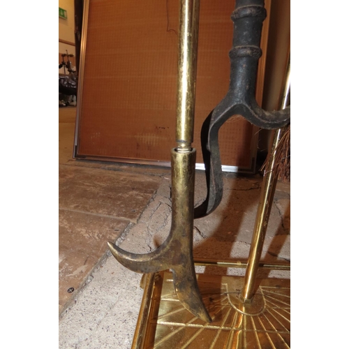 861 - Brass Fire Iron Set with Integral Stand Complete