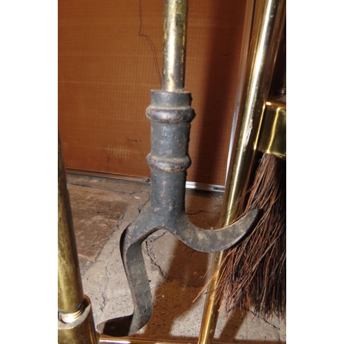 861 - Brass Fire Iron Set with Integral Stand Complete