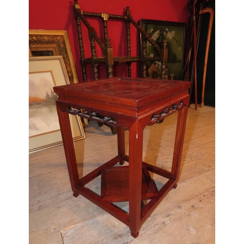 865 - Carved Hardwood Side or End Table Approximately 22 Inches High x 12 Inches Square