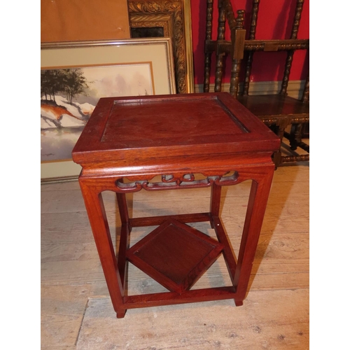 865 - Carved Hardwood Side or End Table Approximately 22 Inches High x 12 Inches Square