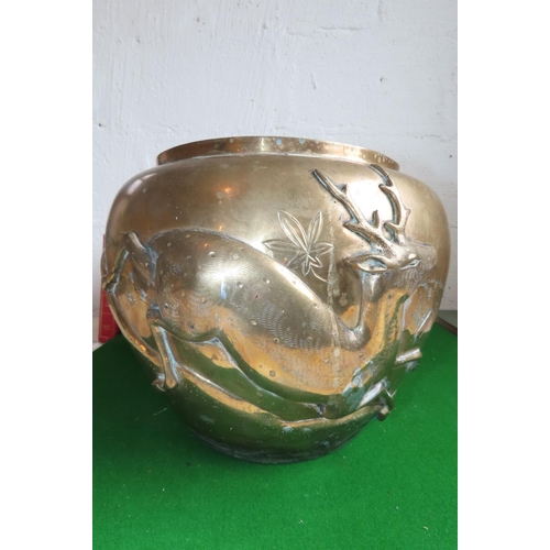 866 - Japanese Brass Jardiniere Globe Form with Incised Decoration Approximately 11 Inches Diameter