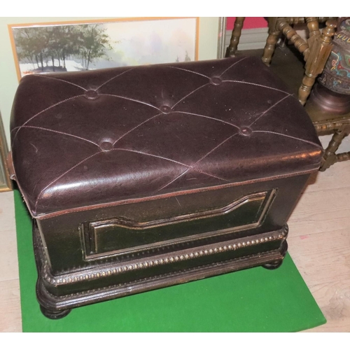 872 - Dark Tan Leather Upholstered Ottoman with Side Carry Handles Foldover Top Approximately 26 Inches Wi... 