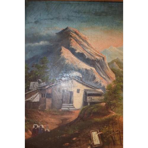 873 - Victorian School Mountain Scene Oil on Canvas Approximately 20 Inches High x 28 Inches Wide Containe... 