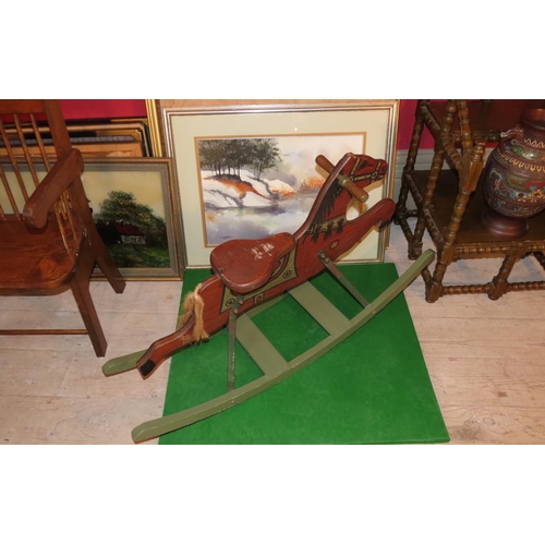 875 - Carved Wooden Rocking Horse