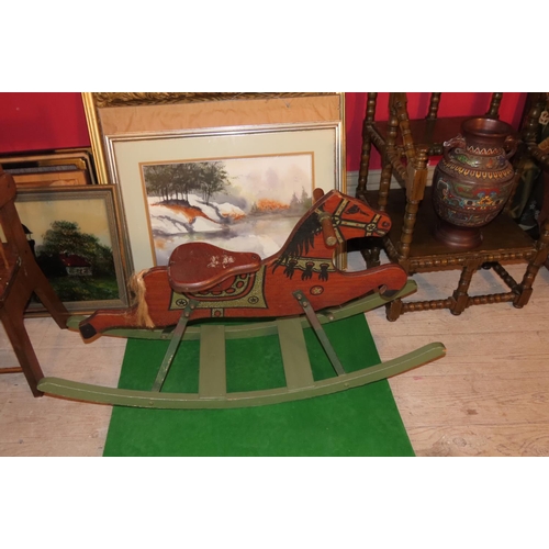 875 - Carved Wooden Rocking Horse