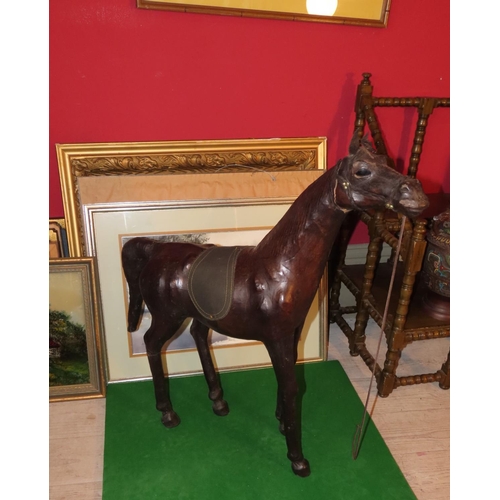 876 - Leather Upholstered Horse Figure Approximately 3ft High