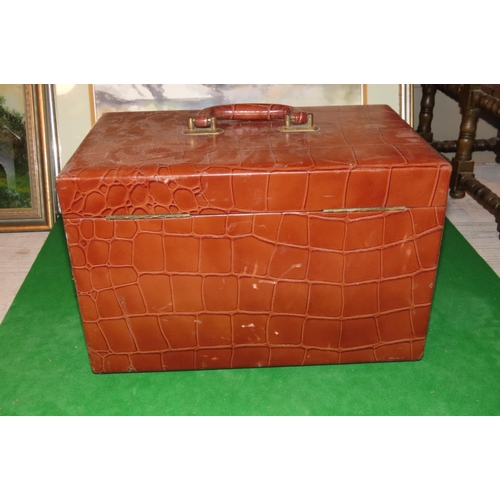 878 - Finely Detailed Leather Ladies Jewellery Box with Brass Locks and Clasps Good Original Condition Fit... 