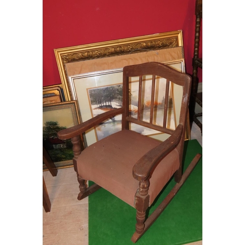 879 - Childs Rocking Chair Upholstered Seat Rail Back Decoration