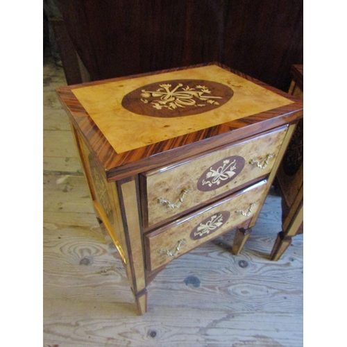 88 - Pair of Walnut Side Lockers Two Drawers with Marquetry Decoration Each Approximately 17 Inches Wide ... 