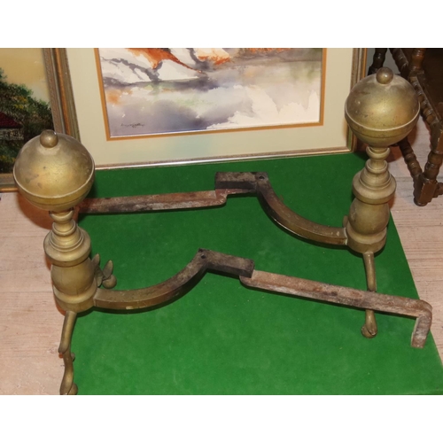 880 - Large Pair of Cast Brass Fire Irons Each Approximately 16 Inches High