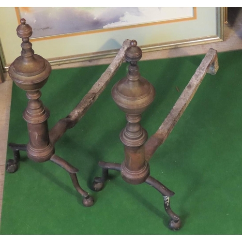 881 - Pair of Cast Brass Fire Irons Each Approximately 12 Inches High