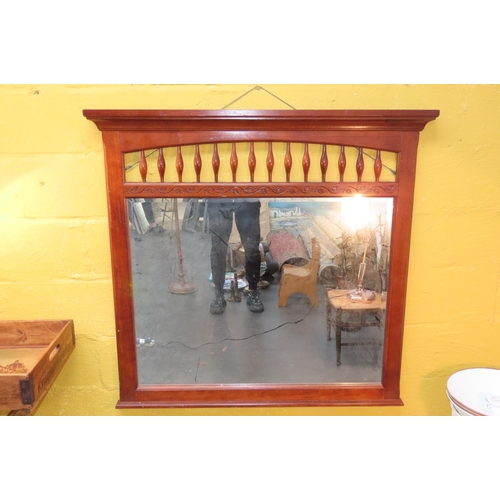 885 - Carved Mahogany Over Mantle Mirror with Upper Rail Decoration Approximately 32 Inches Wide