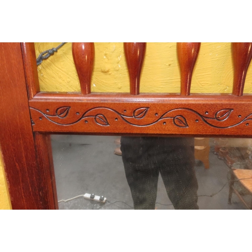 885 - Carved Mahogany Over Mantle Mirror with Upper Rail Decoration Approximately 32 Inches Wide