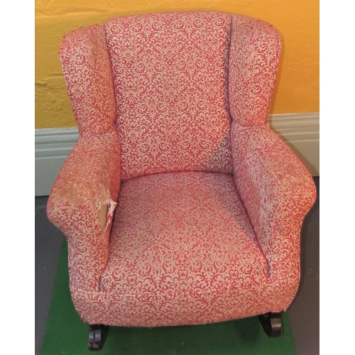 891 - Unusual Upholstered Wingback Rocking Armchair