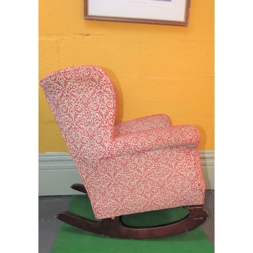 891 - Unusual Upholstered Wingback Rocking Armchair