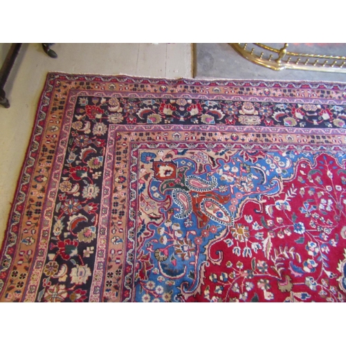 901 - Large Persian Pure Wool Rug Burgundy and Navy Ground with Patterned Borders Approximately 12ft 2 Inc... 