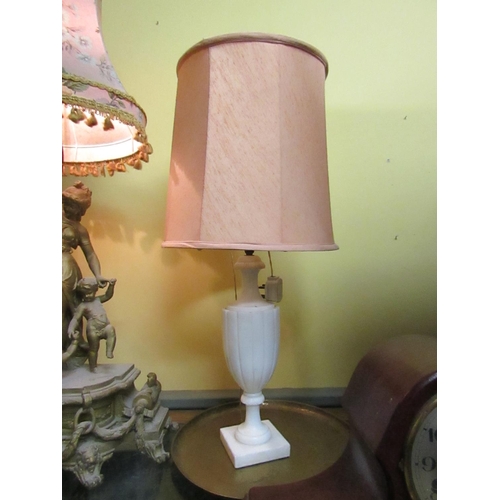 908 - Carved Marble Urn Form Table Lamp with Shade Electrified Approximately 30 Inches High