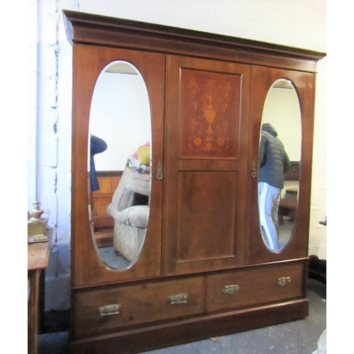 909 - Antique Figured Mahogany Twin Door Wardrobe with Two Large Drawers Below Fitted Interior Good Origin... 