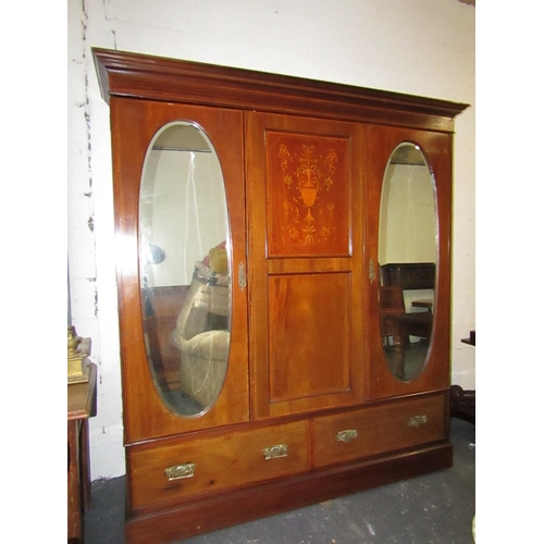 909 - Antique Figured Mahogany Twin Door Wardrobe with Two Large Drawers Below Fitted Interior Good Origin... 