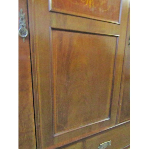 909 - Antique Figured Mahogany Twin Door Wardrobe with Two Large Drawers Below Fitted Interior Good Origin... 