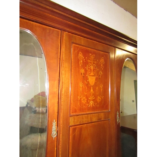 909 - Antique Figured Mahogany Twin Door Wardrobe with Two Large Drawers Below Fitted Interior Good Origin... 