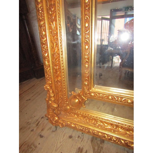 91 - Large Gilded Dome Top Mirror with Upper Cartouche Decoration Approximately 7ft 6 Inches High x 4ft W... 