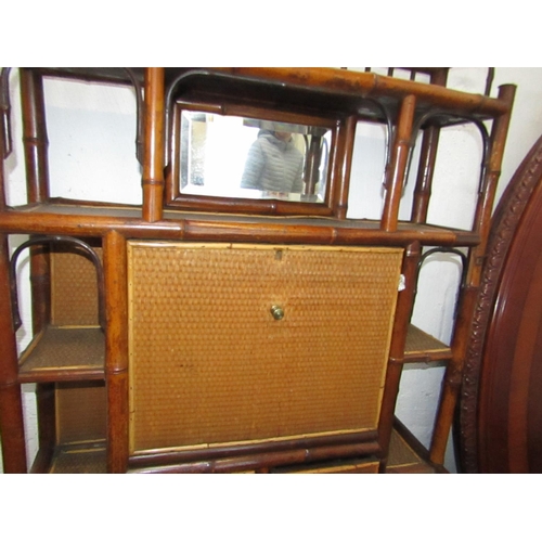 910 - Victorian Bamboo Bound Rattan Decorated Secretaire with Twin Drawers above Shaped Supports Approxima... 