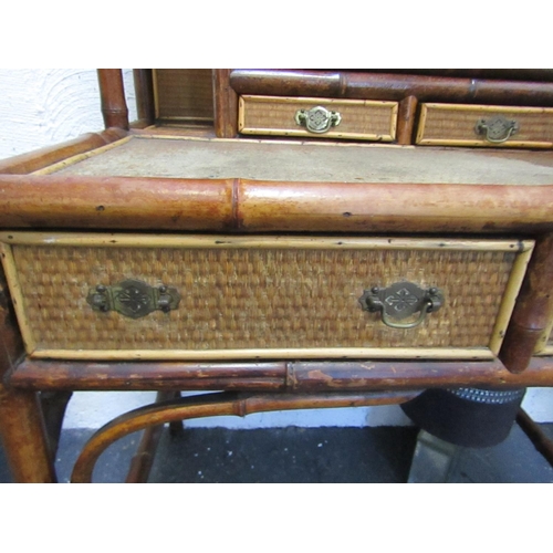 910 - Victorian Bamboo Bound Rattan Decorated Secretaire with Twin Drawers above Shaped Supports Approxima... 