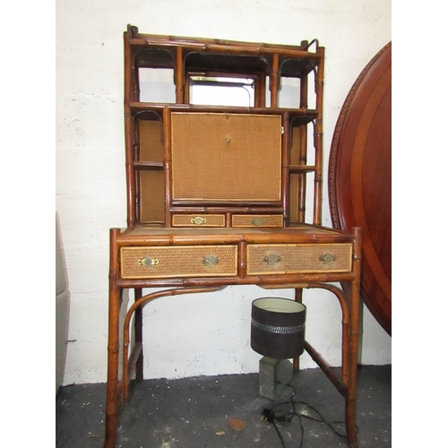 910 - Victorian Bamboo Bound Rattan Decorated Secretaire with Twin Drawers above Shaped Supports Approxima... 