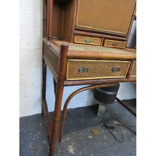 910 - Victorian Bamboo Bound Rattan Decorated Secretaire with Twin Drawers above Shaped Supports Approxima... 