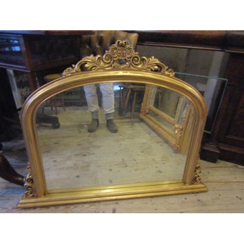 92 - Gilded Over Mantle Mirror with Upper Cartouche Decoration Approximately 38 Inches Wide x 34 Inches H... 